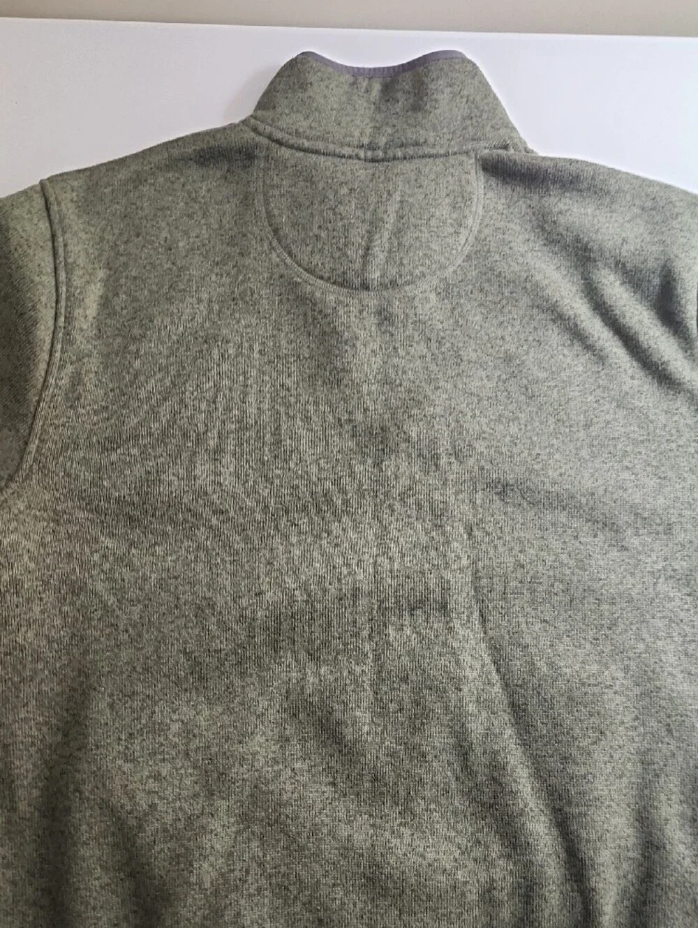 L.L. Bean Olive Green V-Neck Snap Fleece with Gray Trim
